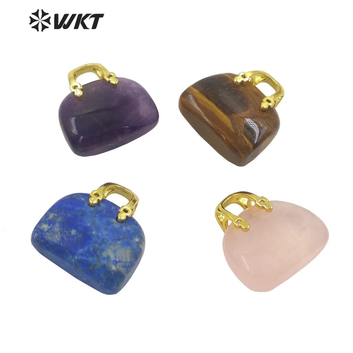 WT-P1780 WKT Handbag Shape Pendant Fashion Jewelry Natural Stone Gemstones Jewelry Gift Wholesale Creative Pendant Amethysts