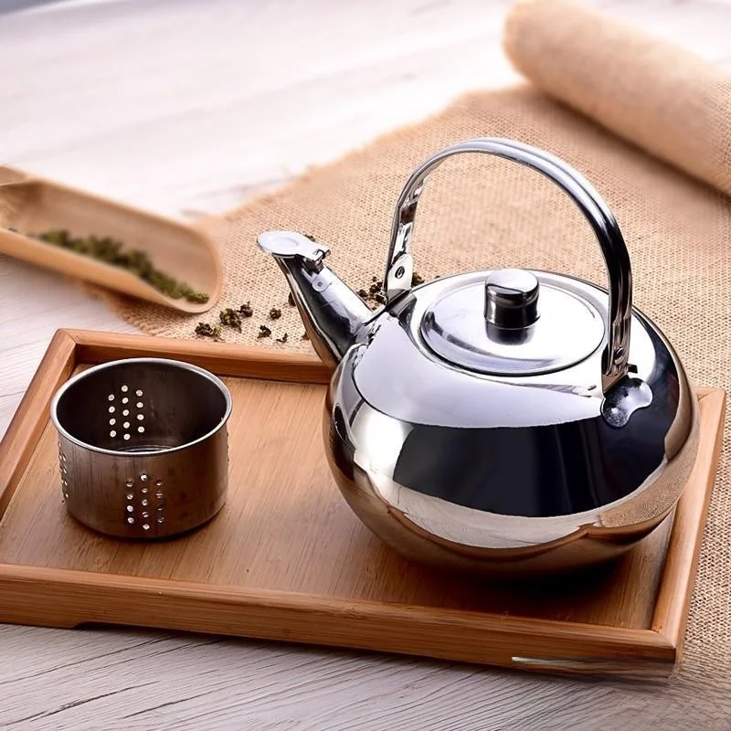 Stainless Steel Tea Pot Small Wine Heating Pot with Filter Net Delicate Tea Water Pot Restaurant Dining Hall Tea Brewing Pot