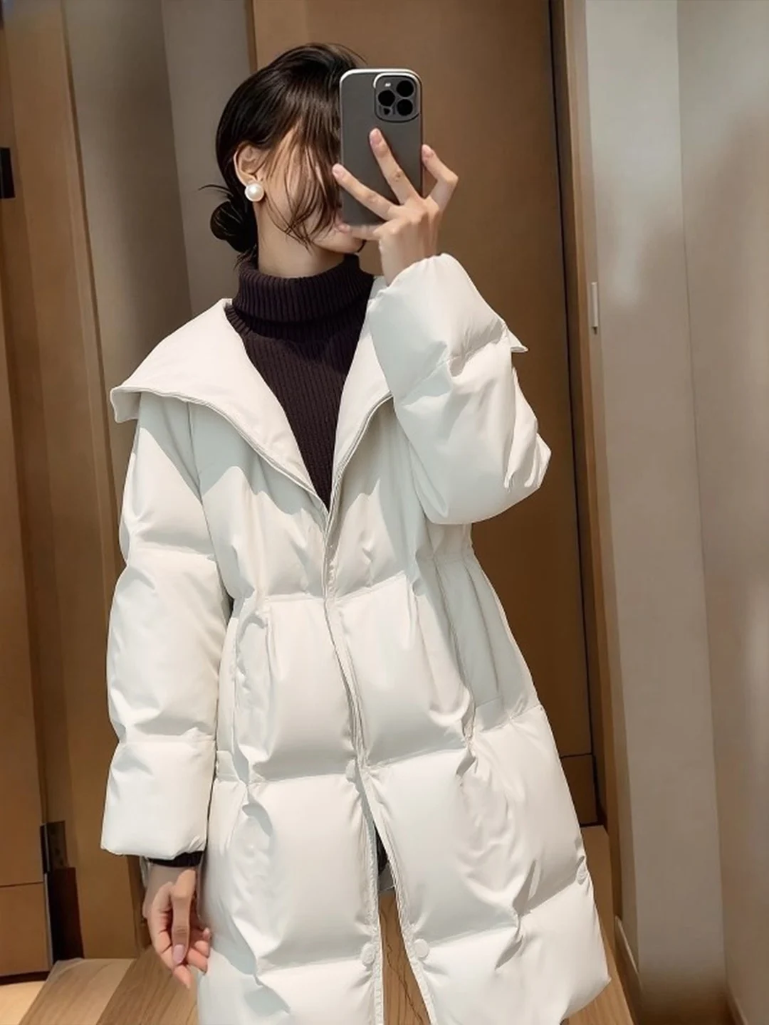 

Ele White Puffa Jaet Women's Mid-Length down Coat Thi Outerwear Winter Faion Small Size High-End Feel 2025 New Arrival