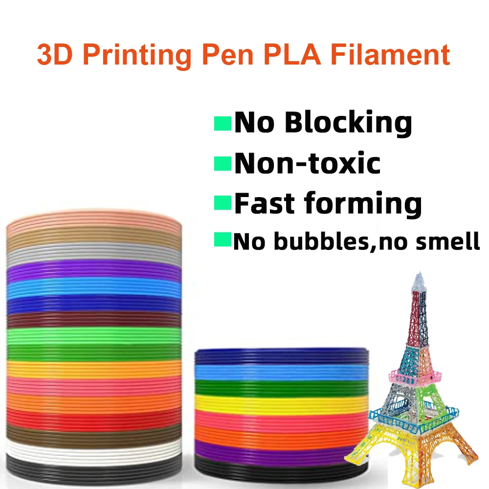 3D Pen PLA Filament Diameter 1.75MM Color 3D Printing Material for 3D Pen 9M/36M/50M/100M/200M Colorless, Odorless and Safe