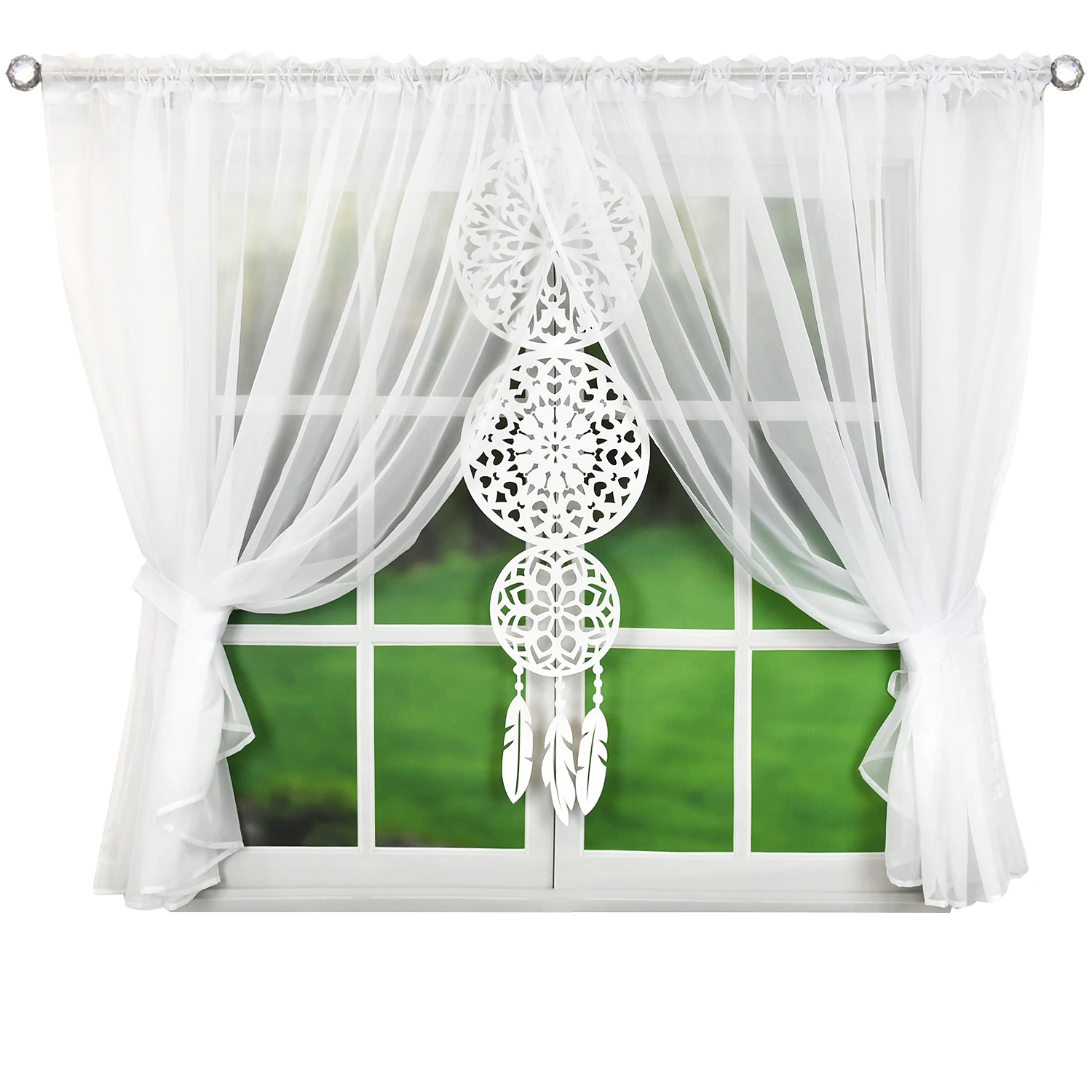 

1Set/2PCS chiffon curtain Dreamcatcher style white gauze curtain Bedroom curtain