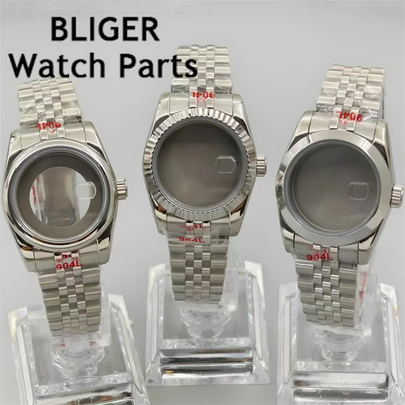 BLIGER 31mm Women's Watch Case Silver Watch Case With Jubilee Bracelet Sapphire Glass Fit NH05 NH06 Movements waterproof