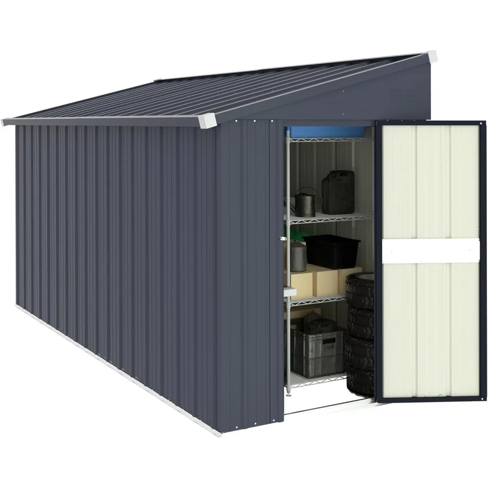 4×10 FT Outdoor Storage Shed: Lean-to Shed Kit with Thickened Galvanized Steel, Metal Tools Shed Featuring Lockable Door and Air