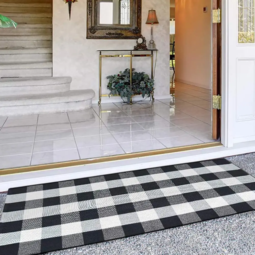 Black White Checkered Rug Front Door Mat Colorblock Plaid Bathroom Floor Mat with Quick Absorbent Anti-slip Features for Bath