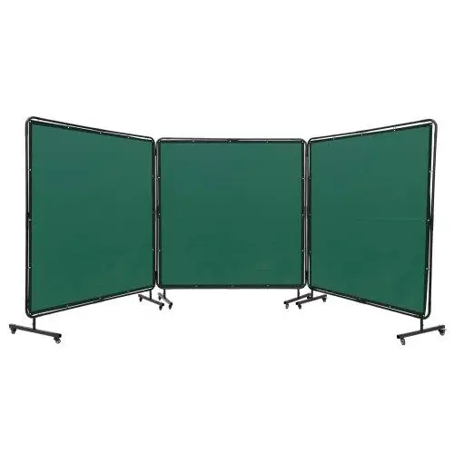 Portable 3-Panel Welding Curtain 6'x6' - Flame-Resistant Vinyl with Swivel Wheels & Lockable Casters for workshop Safety