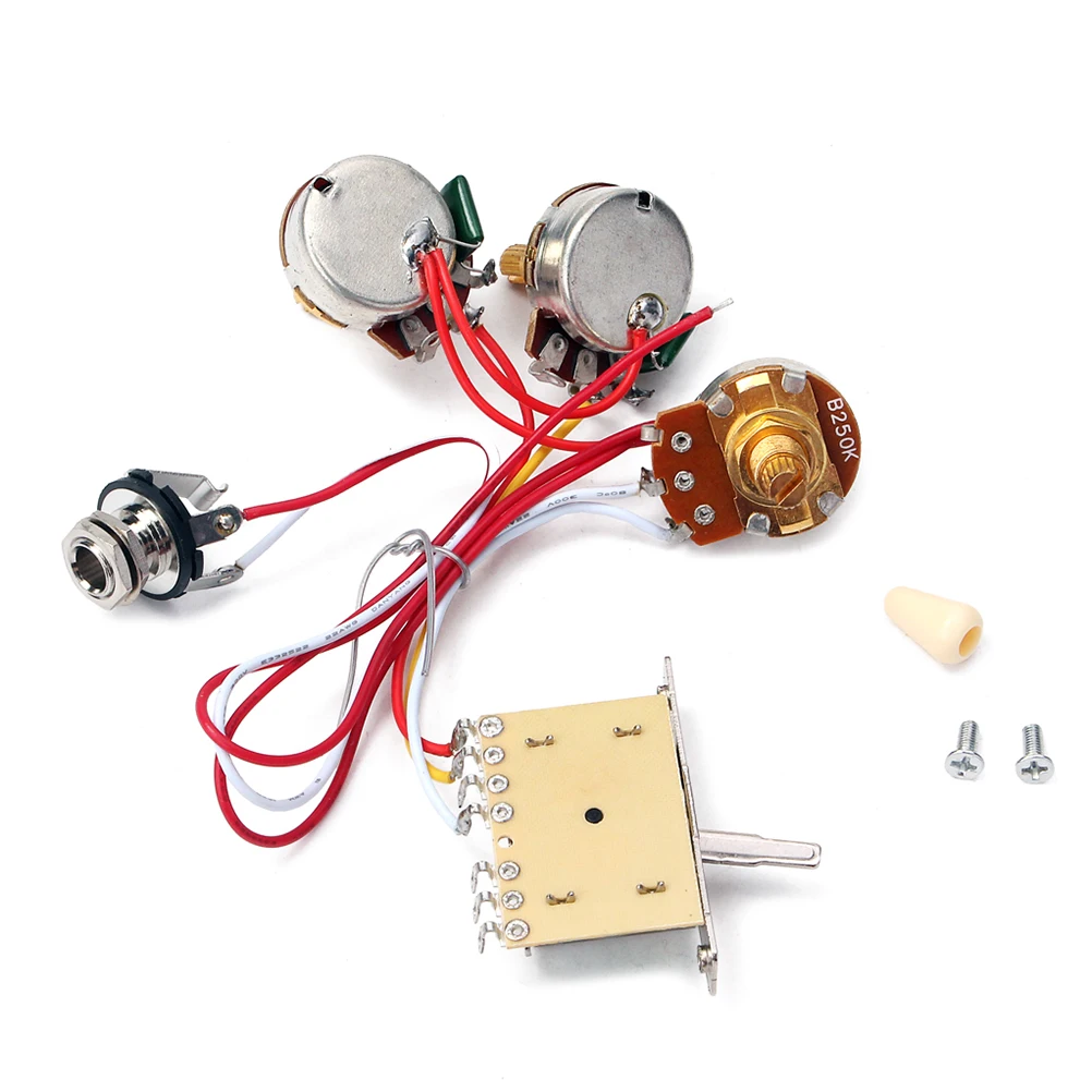 

Guitar Wiring Harness 5 Way Toggle Switch 1T1V Electric Guitars Circuit Double Coil 1 Volume Tone Pot Jack 250K Durable