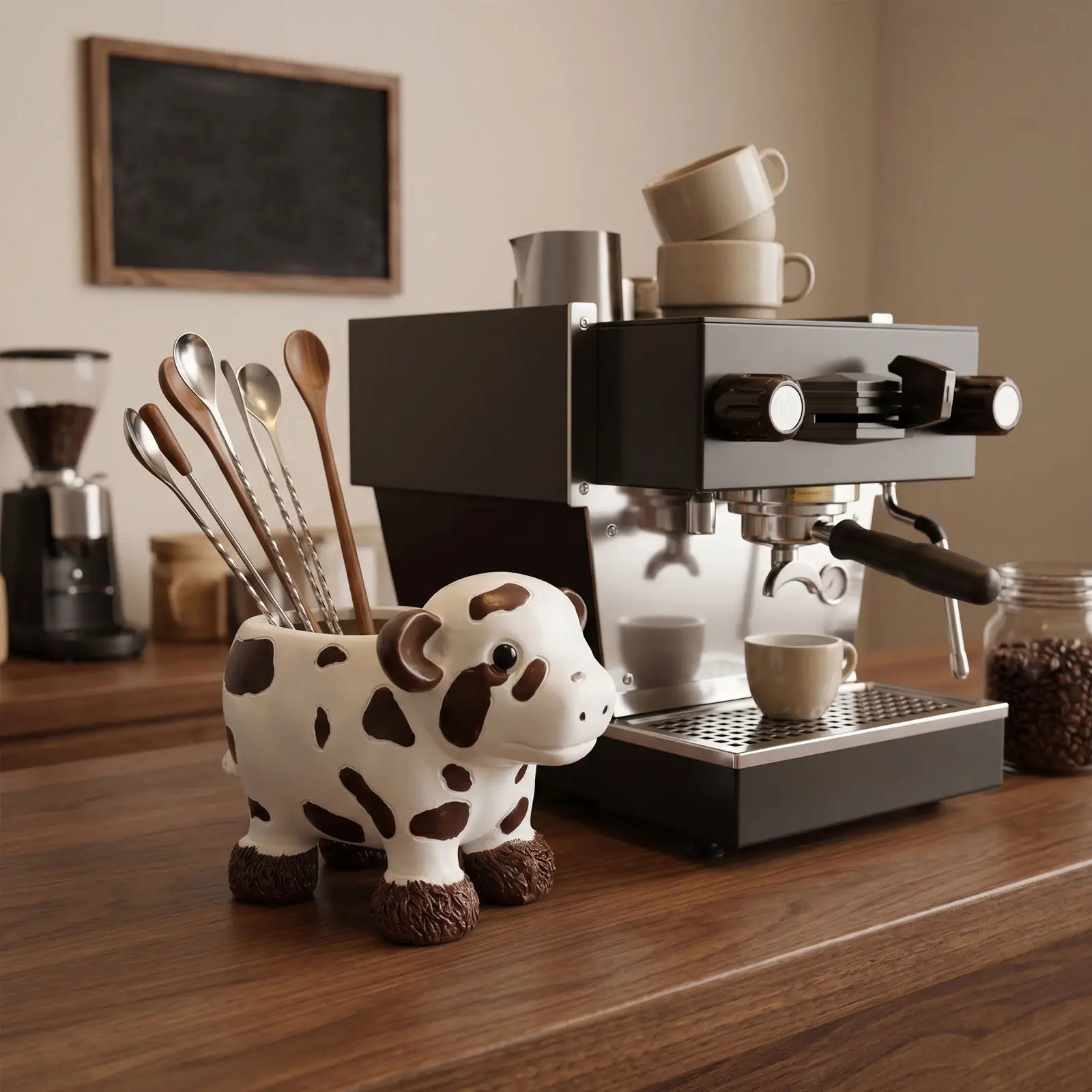 Resin Cartoon Cow Shaped Kitchen Utensil Holder Crock for Cooking Flatware Silverware Organizer Countertop Storage