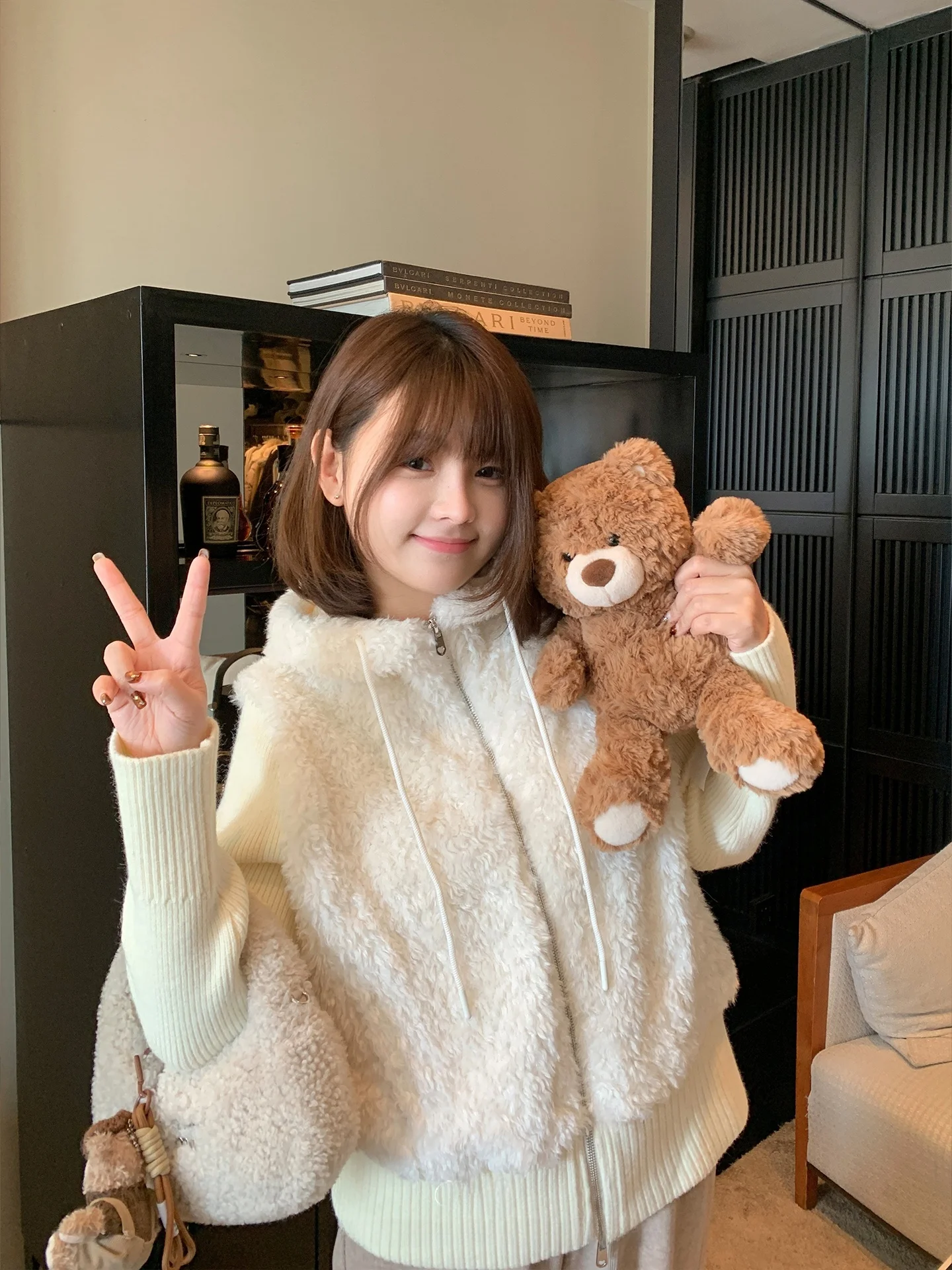 

Женская вязаная шапка Maixi больших размеров, зимняя теплая свободная шапка из двух предметов из искусственного меха, повседневная молния с высокой талией