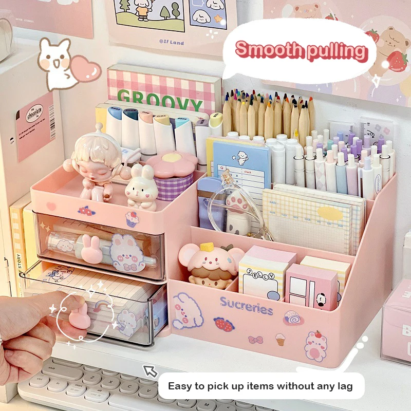 Imagem -05 - Caixa de Armazenamento de Cosméticos de Mesa Organizador Gaveta Rack de Armazenamento de Escritório Papelaria Caneta Titular Coelho Gaveta Organizador Bonito Kawaii