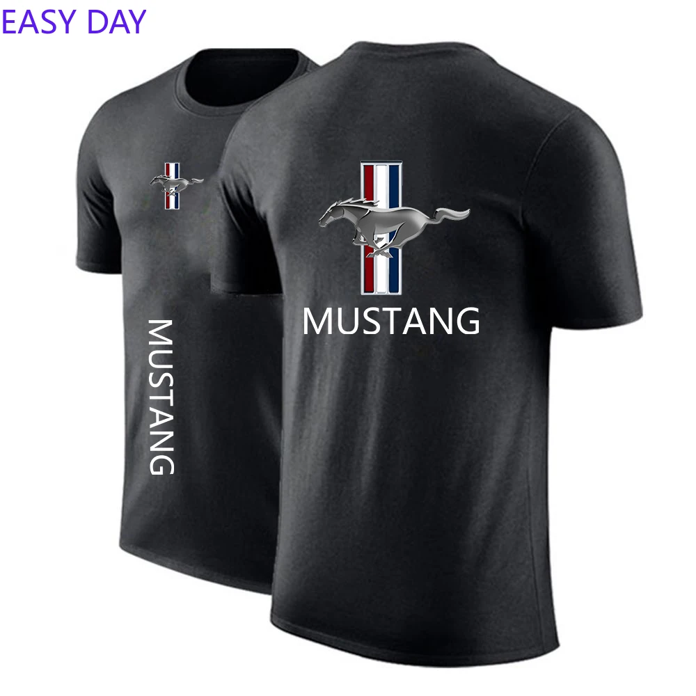 2024  mustang Summer Men's Suit Clothing Sportswear Short Sleeve Street Shirt Set Quick drying Comfortable Versatile Tops