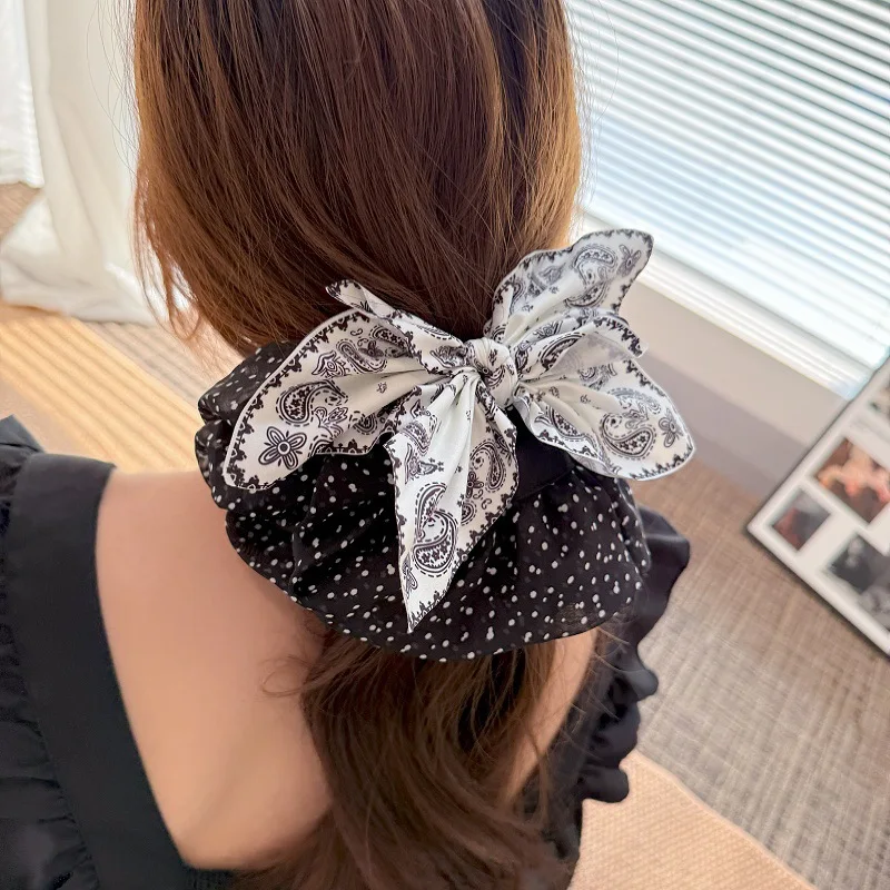 

Rétro Chic Scrunchie, Polka Dot & Paisley Bow Hair Tie, French Elegance, High End Hair Accessory, Bow Hair Tie
