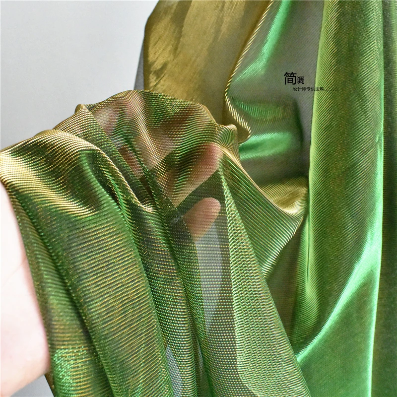 Green Colorful Mesh Fabric Gradient Gold Illusion Designer Soft Fabrics Diy Sewing Dress Wedding Sheer Dress Outfit Light Cloth