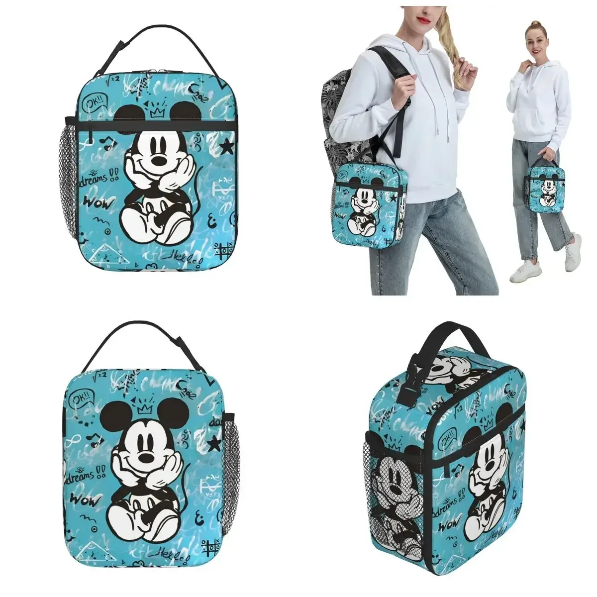 Mickey Mouse tas makan siang insulasi, tas makanan piknik pantai Tote kotak makan siang termal kapasitas tinggi grafiti