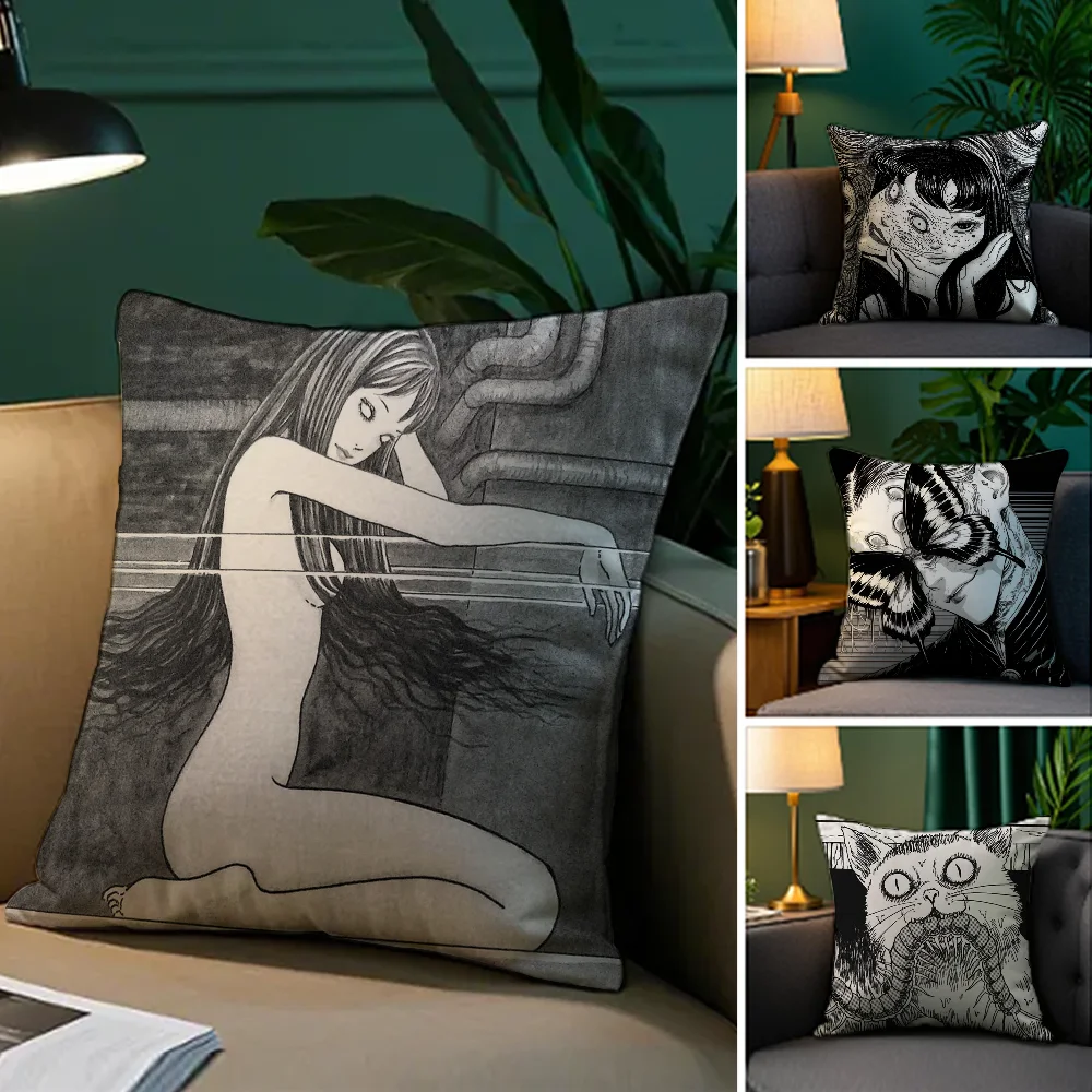 

Art J_Junji Ito Terror Horror Cartoon Pillow Case Plush Fabric Soft Double Sided Print Sofa Cushion Cover Throw Pillow Covers