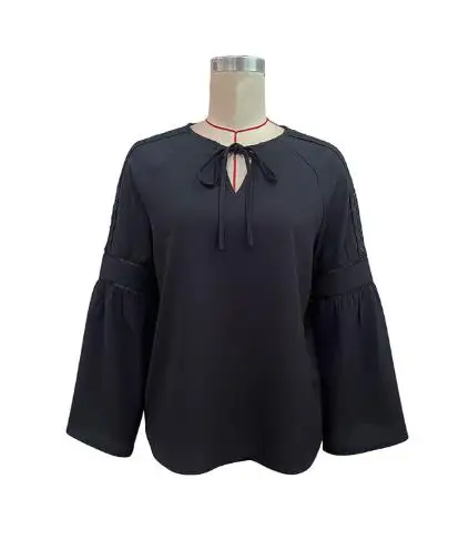 

2025 Autumn/Winter New Women's Fashion Casual Solid Color Black Splicing Lace Shirt Women's Wear