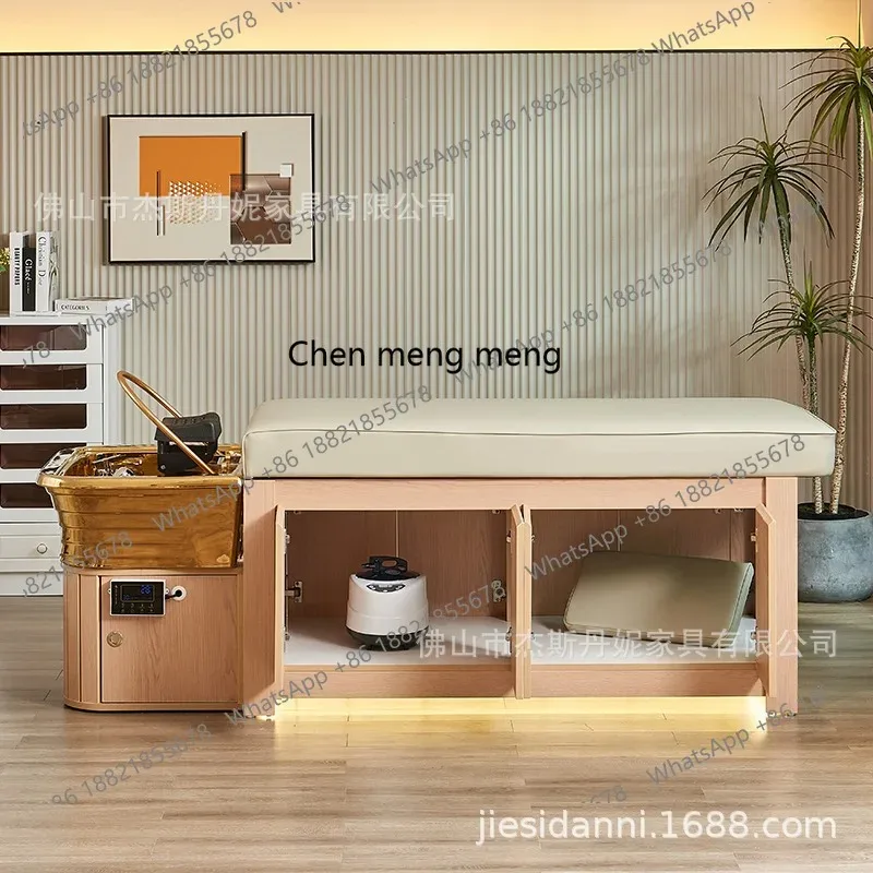 A17 Gold-plated ceramic basin shampoo bed Solid wood frame with storage water circulation head treatment flushing bed
