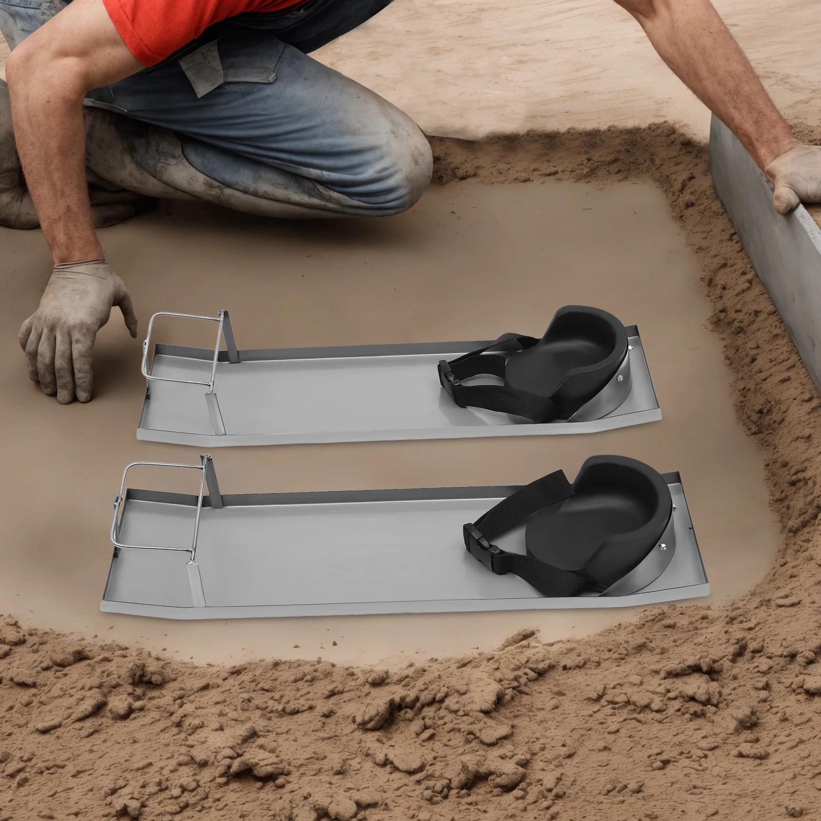 

Наколенники для работы с бетоном 27,17*8 дюймов, из нержавеющей стали, с подвижными ползунками, накладками для коленей и ремнями для крепления к доске, для отделочных работ по бетону