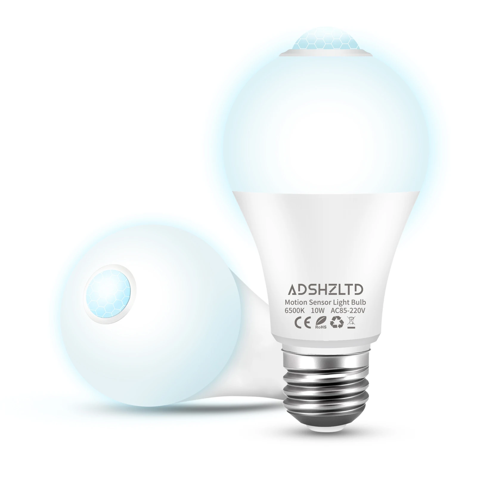 

Светодиодная лампа ADSHZLTD с датчиком движения E26 10W, PIR-радар, датчик движения, от заката до рассвета, дневной белый свет 6500K, 2 штуки в упаковке