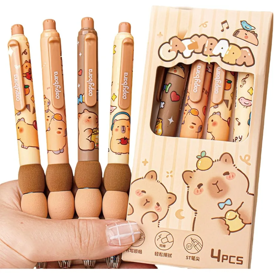 

Capybara, 4 шт., стираемые гелевые ручки, 0,5 мм, выдвижные школьные и офисные ручки с синими чернилами для женщин и мальчиков