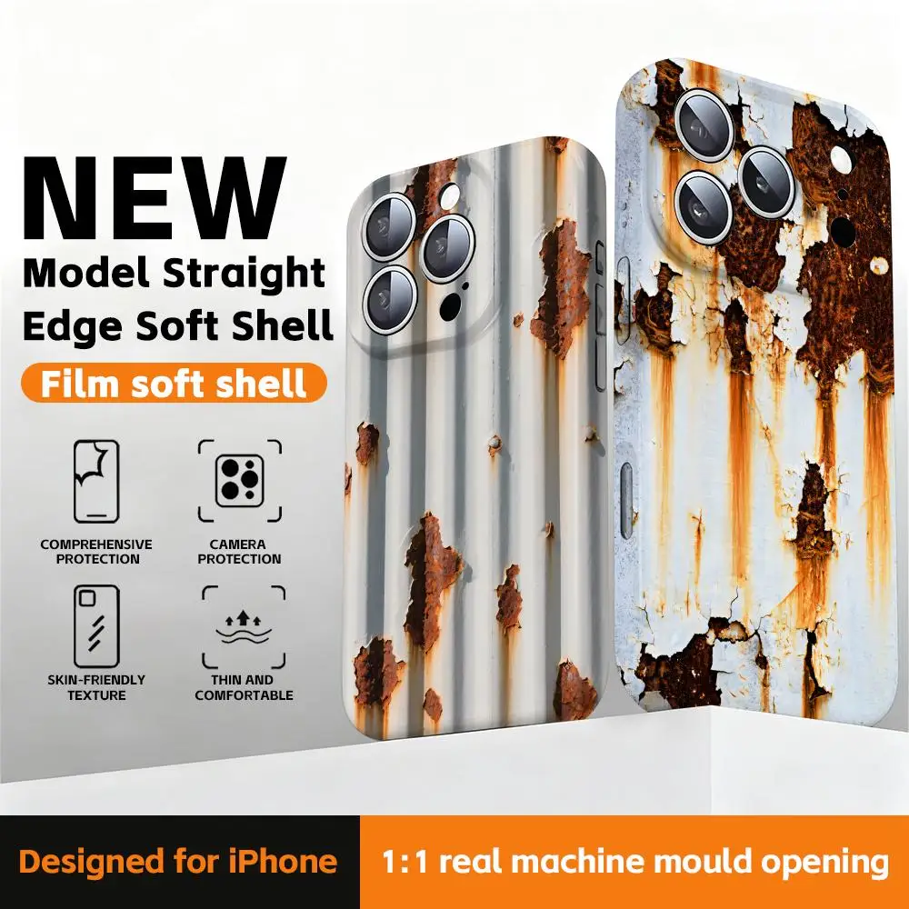 Funda para Teléfono con Textura de Óxido, Borde Recto, Carcasa Suave Brillante para iPhone 17 16e 16 15 14 13 12 Pro Max Plus
