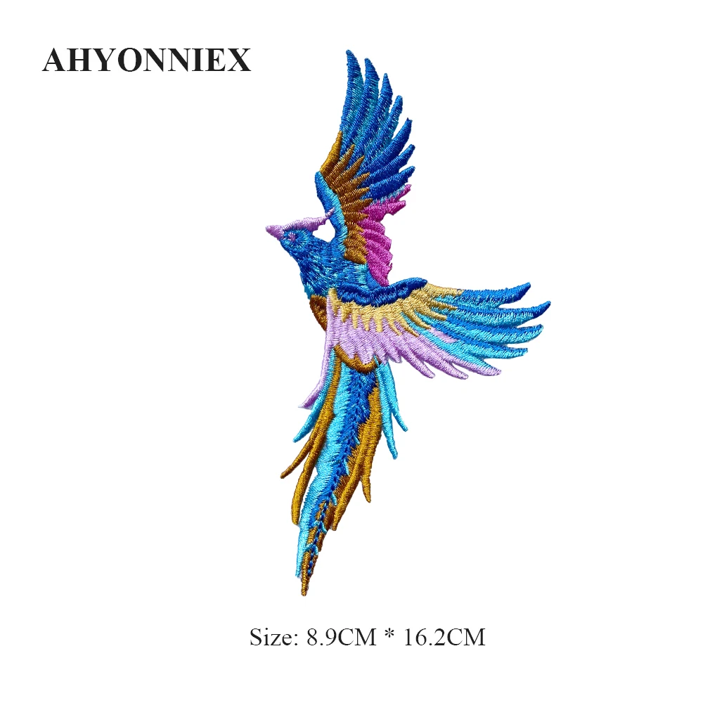 AHYONNIEX 1 Pair Phoenix Embroidered Repair Patches Bag Jacket Jeans Iron On Patches for Clothes Fashion Glue Sticker