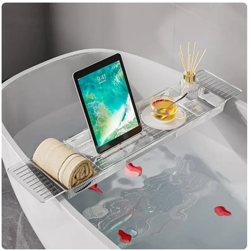 Bathroom Bathtub Tray Expandable Bath Table Over Tub Multifunctional Bath Rack Organizer For Book Wine Phone Bathroom Shower