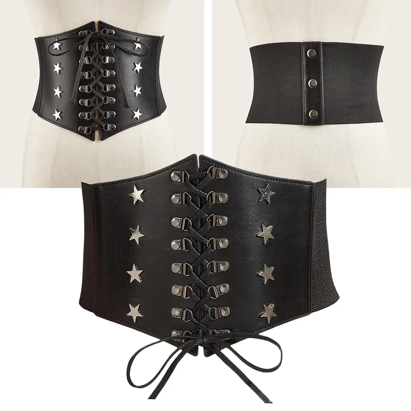 

Punk Women Waist Belt Lace up Tied Dress Waistband Cinch Belts Leather Wide Elastic Corset Belt for Costume Dresses