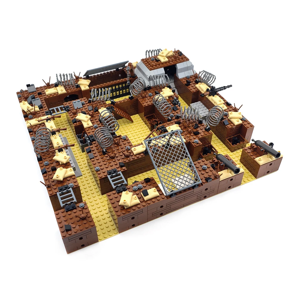 

MOC Military Fortress Trench Ruins Building Block Model Set DIY Assembly Mini Doll Base Battlefield Bunker Scene Boy Toy Gift