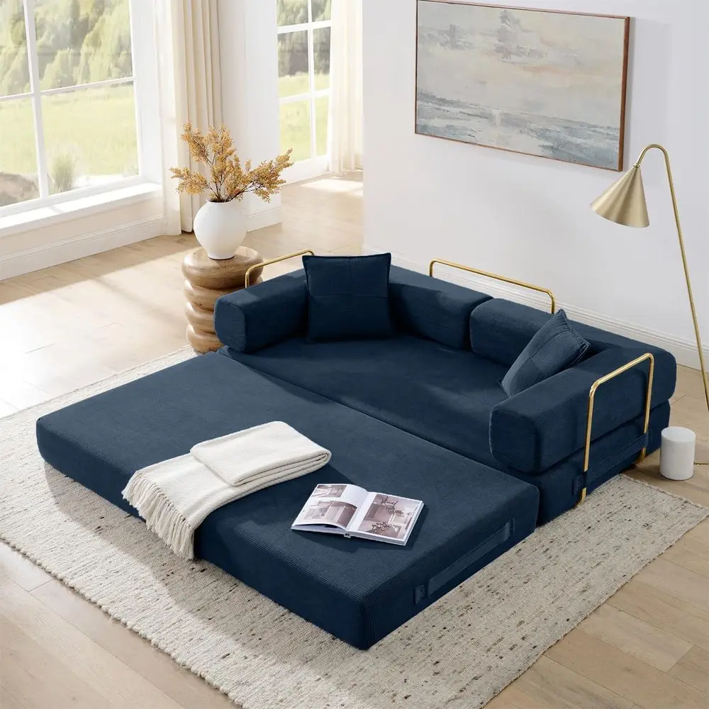 

78 Convertible Sleeper Sofa with Mixed-Shape Cushions, Loveseat Couch with Pull-Out Bed, No Assembly Needed (Blue)