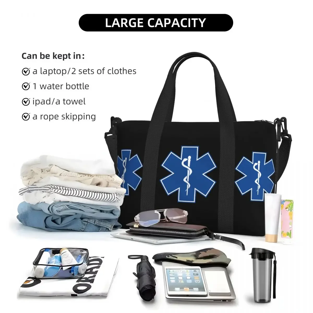 Custom Star Of Life EMT Health Care Beach Tote Bag Women Paramedic Large Compartment Gym Beach Travel Bags