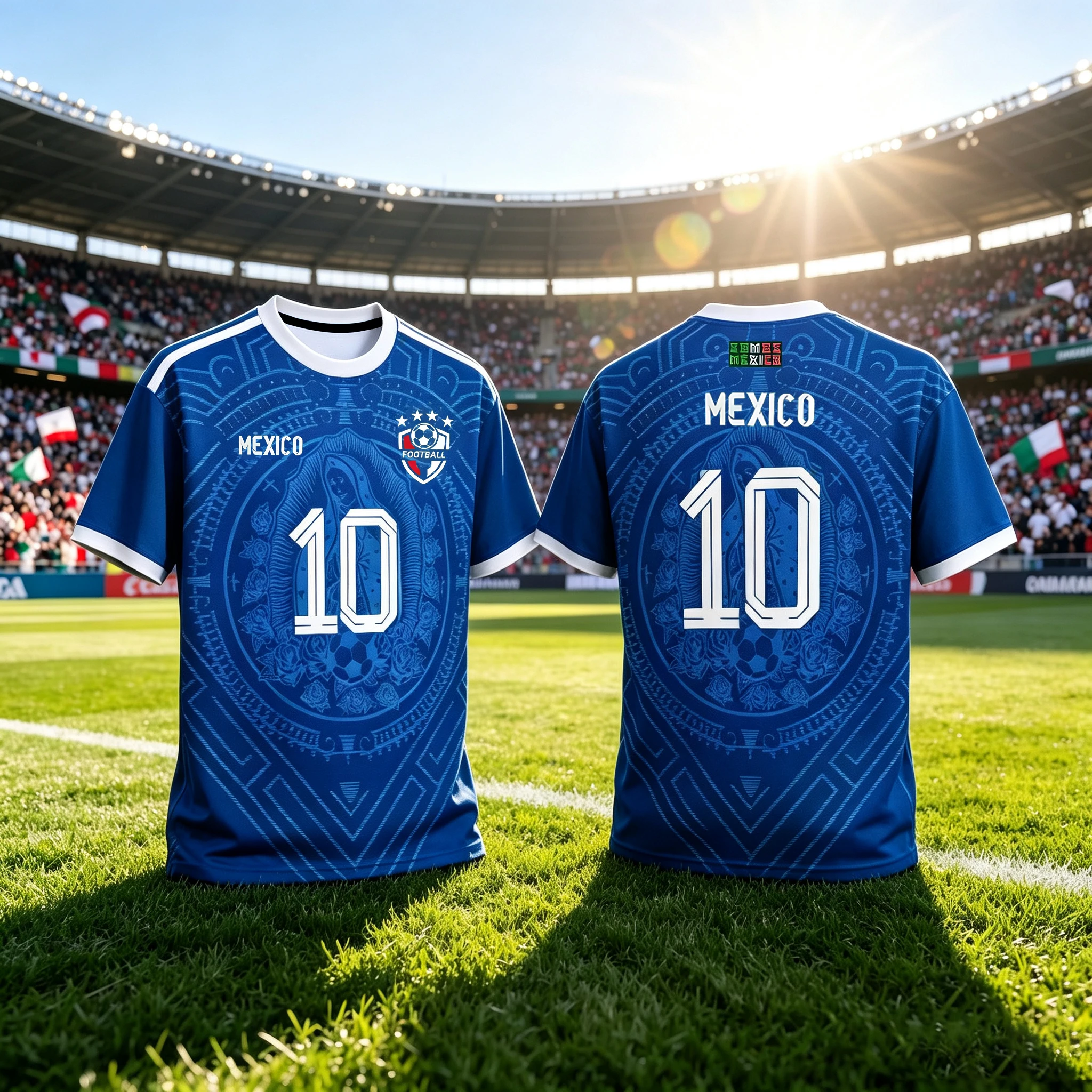 Men's Mexico 10 Soccer Jersey, Ethnic‑Pattern Print Short‑Sleeve Football Shirt, Quick‑Dry Fan Sports Top