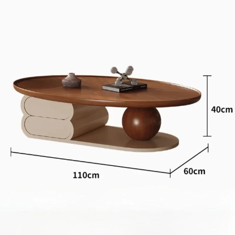 

Luxury Aesthetic Coffee Table Storage Minimalist Oval Side Tea Table Designer Wood Mesa De Centro Sala Living Room Furniture