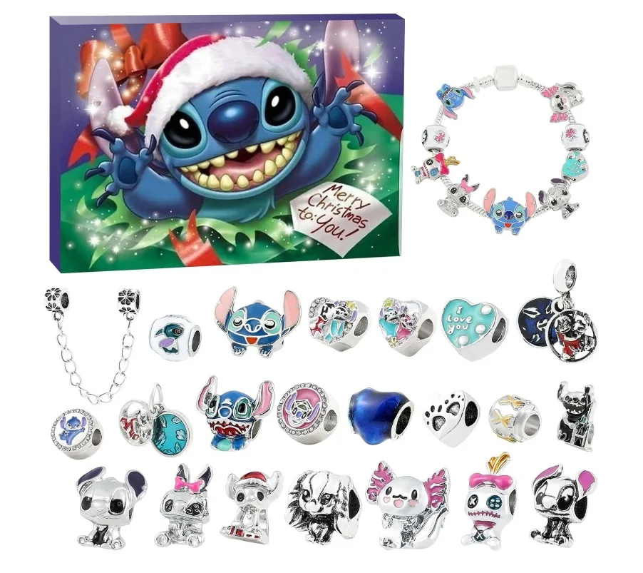 Cartoon Lilo & Stitch Jewelry Blind Box Christmas Advent Countdown Calendar Xmas Countdown Calendar Jewelry Making Decorations