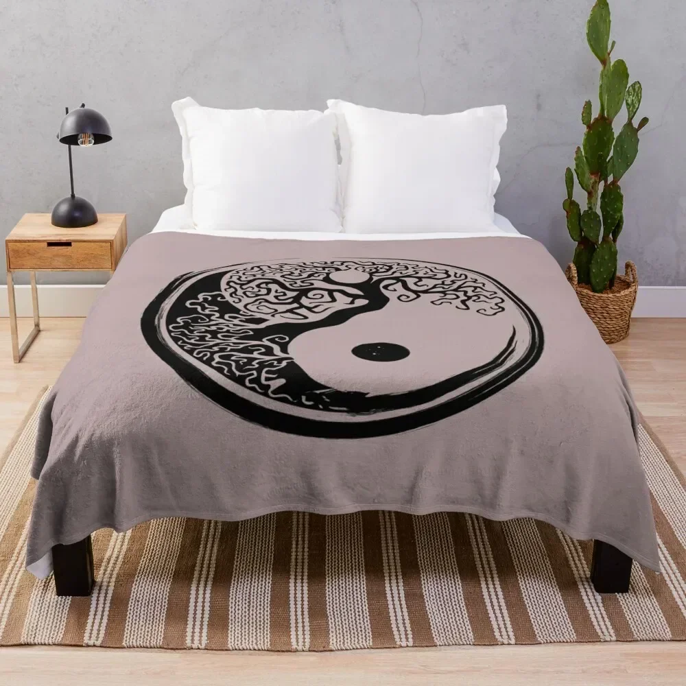 Yin Yang White and Black Bonsai Tree Symbol Throw Blanket Cute Plaid Bed Fashionable Bed Soft Blankets