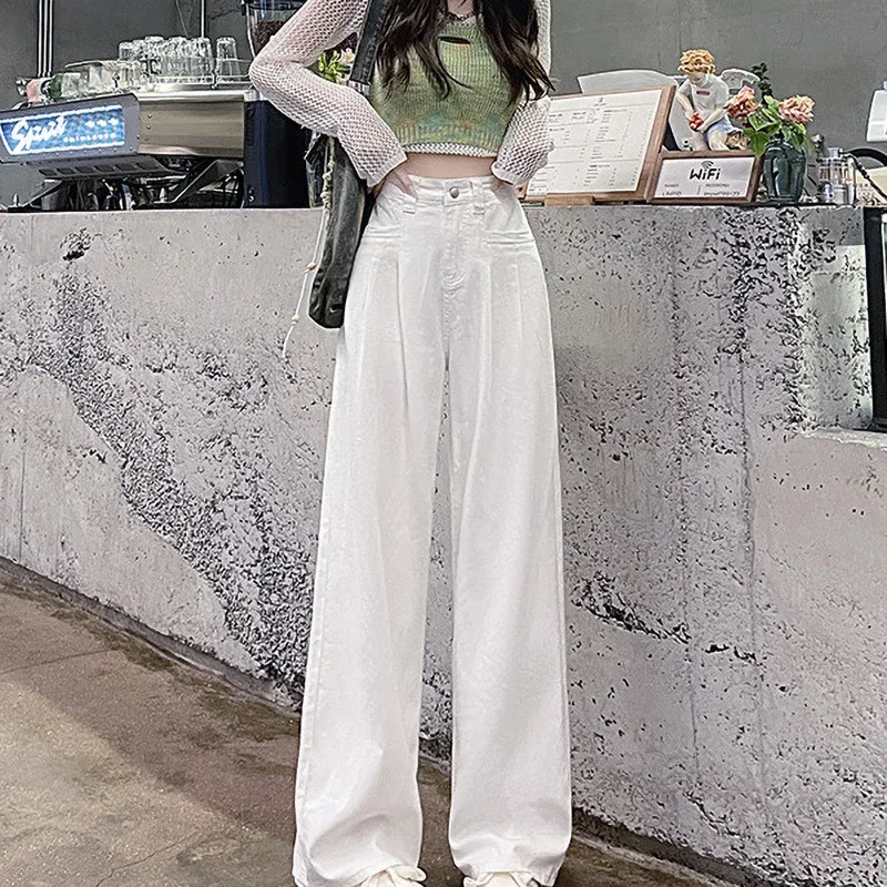 

CASUMANL Brand White Straight Leg Pants for Womens 100%Cotton High Waist Baggy Casual Pants Females 2024 Cheap Womens Clothes