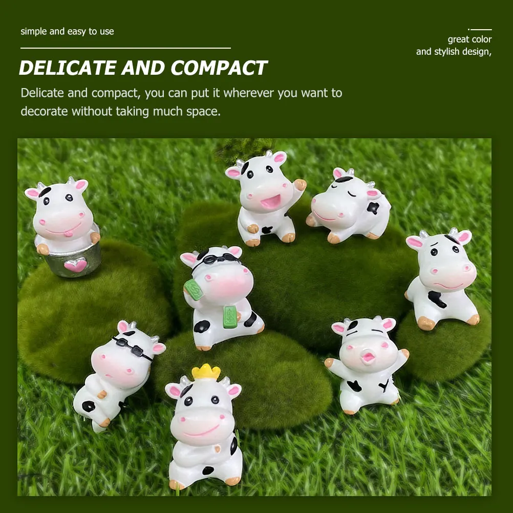 

8pcs Cow Figurines Resin Mini Garden Statues Micro Landscape Cattle Crafts Small Farm Animal Decor for Home Yard