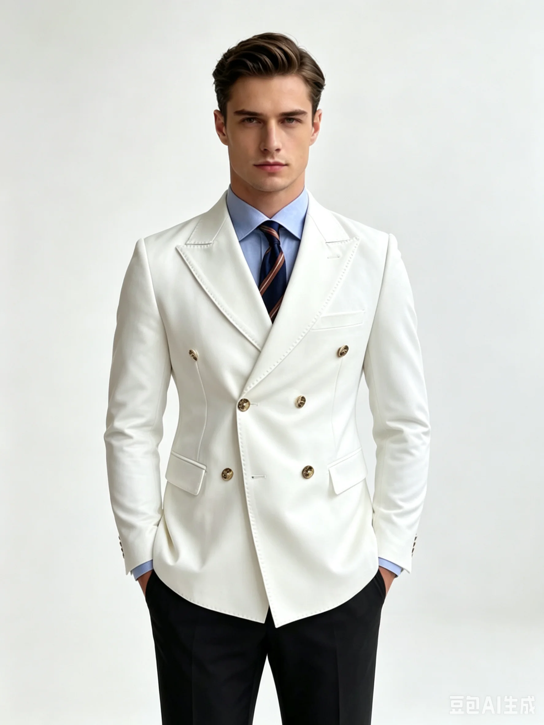 

Ivory/Blue Blazer for Men Peak Lapel Double Breasted Dinner Prom Jacket Elegant Smoking Slim Fit Suit Coat for Wedding/Business