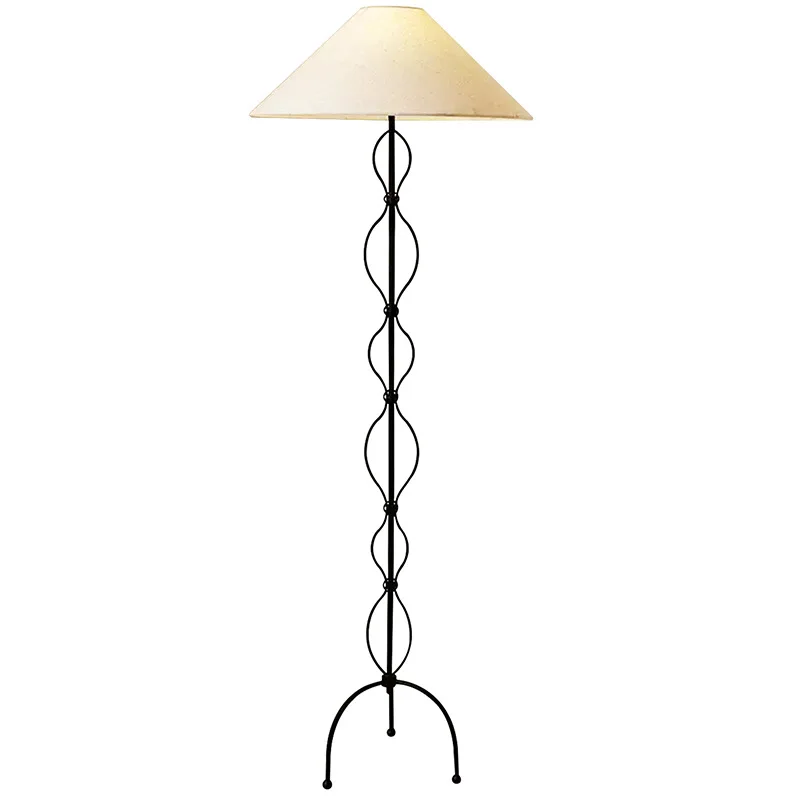 Nordic Wabi Sabi Fabric LED Floor Lamp Spiral Metal Base Living Room Study Bedroom Bedside Home Decor Sofa Corner Standing Light - view 6
