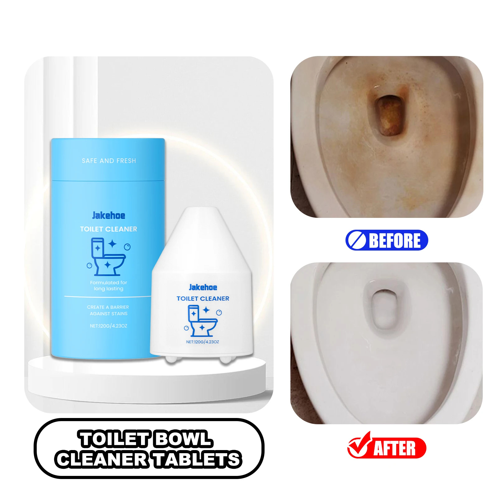 

JAKEHOE Toilet Bowl Cleaner Tablets 120g Automatic Toilet Tank Cleaners Deodorizing Descaling Long-Lasting Against Tough Cleaner