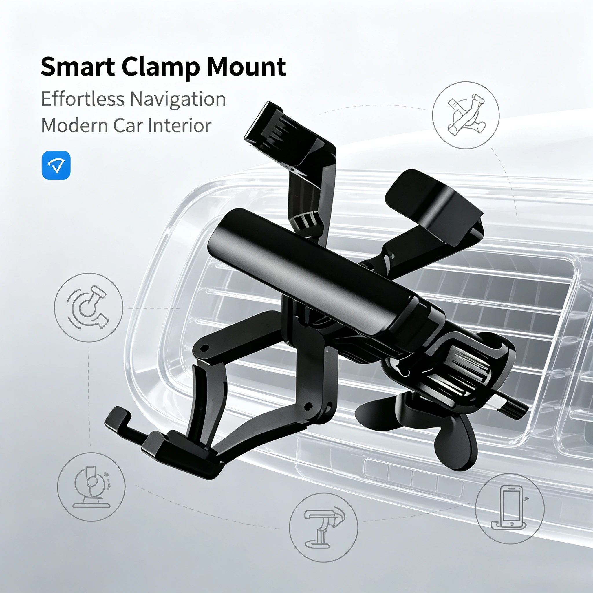 Support de téléphone de voiture à fixation par gravité pour grille d'aération, avec verrouillage automatique, rotation à 360°, pour une navigation mains libres