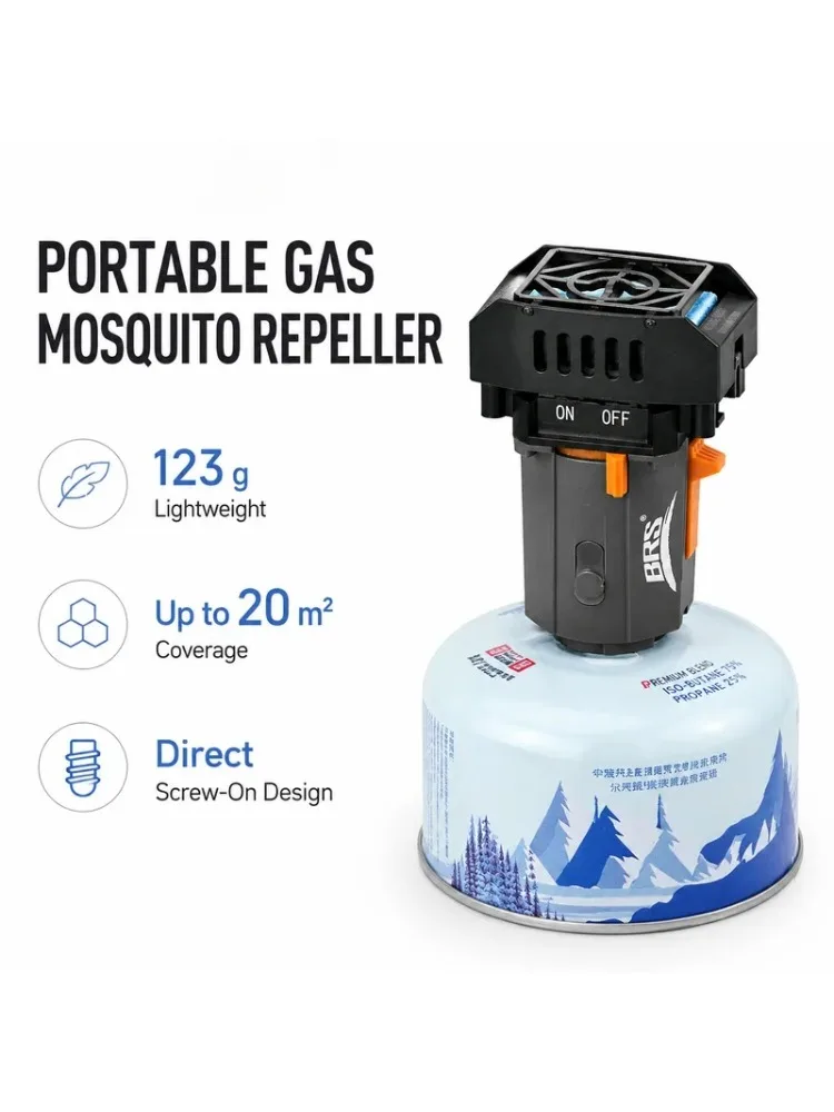 Tragbarer Gas-Mückenvertreiber für Outdoor-Camping, Mückenspiralen-Heizgerät BRS Q2S, Schraubbarer Butan-Adapter, Ständer-Set für Zelt und Campingplatz