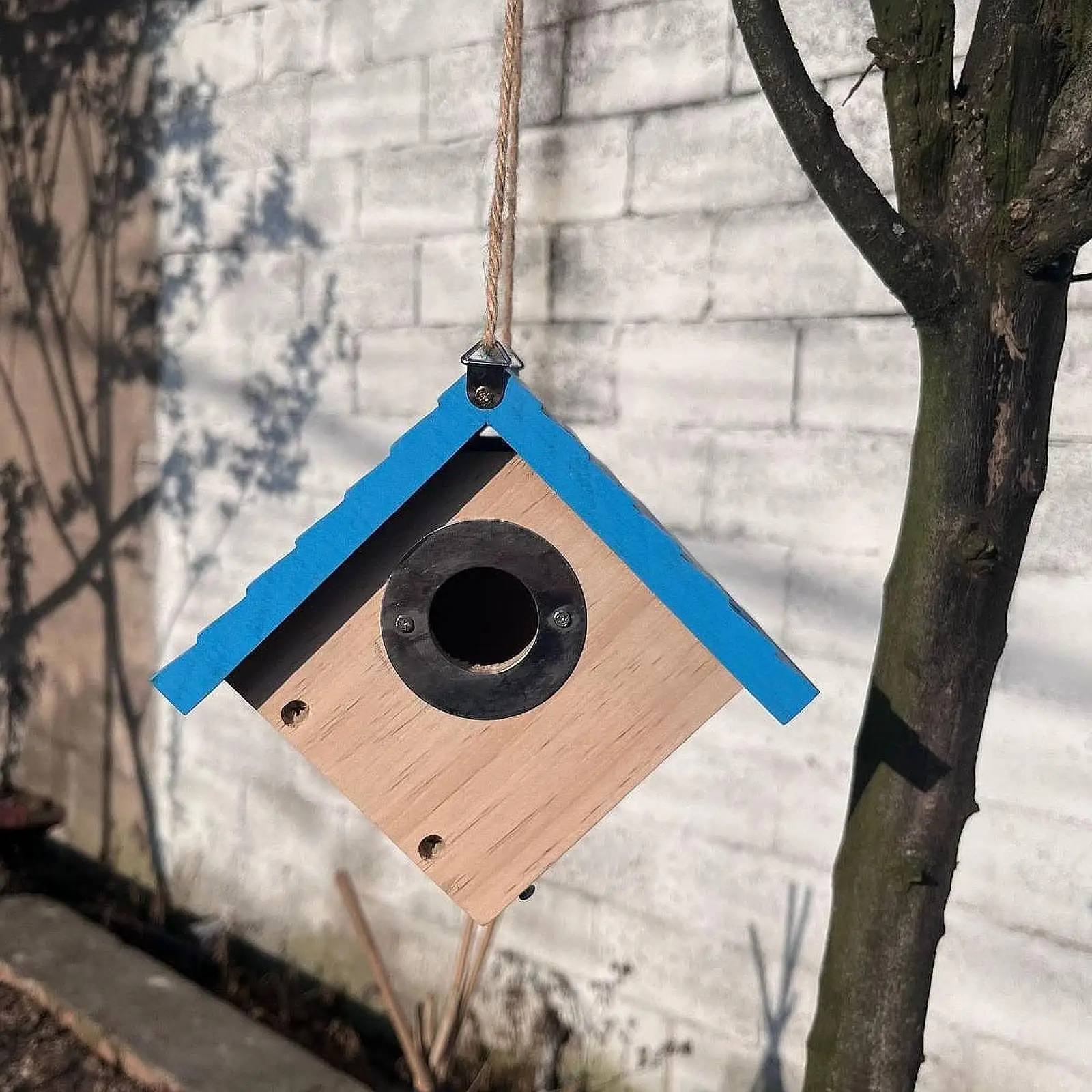 Wooden Bird Home Creative Ornament Blue Birdhouse Outdoor Garden Decoration for House of Birds Backyard