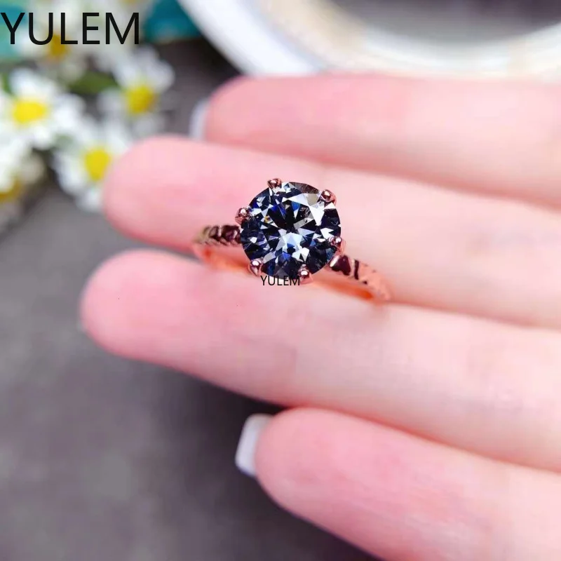 YULEM 2CT Gray/Grey Moissanite Diamond Solitaire Engagement Ring 925 Sterling Silver Statement Wedding Gift for Women Girlfriend