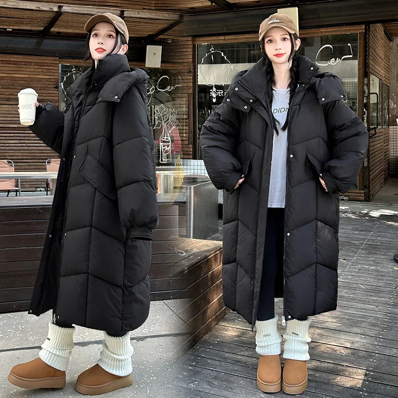 

Hooded Over Knee Long Warm Cotton Clothes Women's Winter Jacket 2025 New Fashion Thicke Loose Cotton Padded Jacket Female Parkas