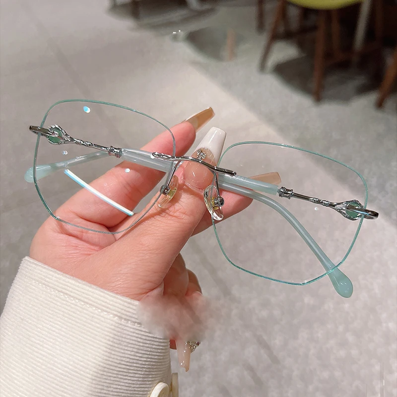 

AOLIYA Woman Luxury Fashion Rimless Glasses Polygon Ultra Light Alloy Eyewear Optical Prescription Frames