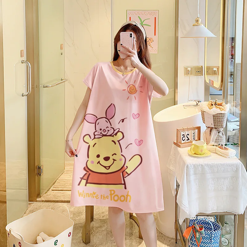 Disney Pooh Bear StellaLou Dress Sleepwear Cartoon Anime Sleepwear Women Summer Nightgown Girl Oversized Casual Cute Homewear