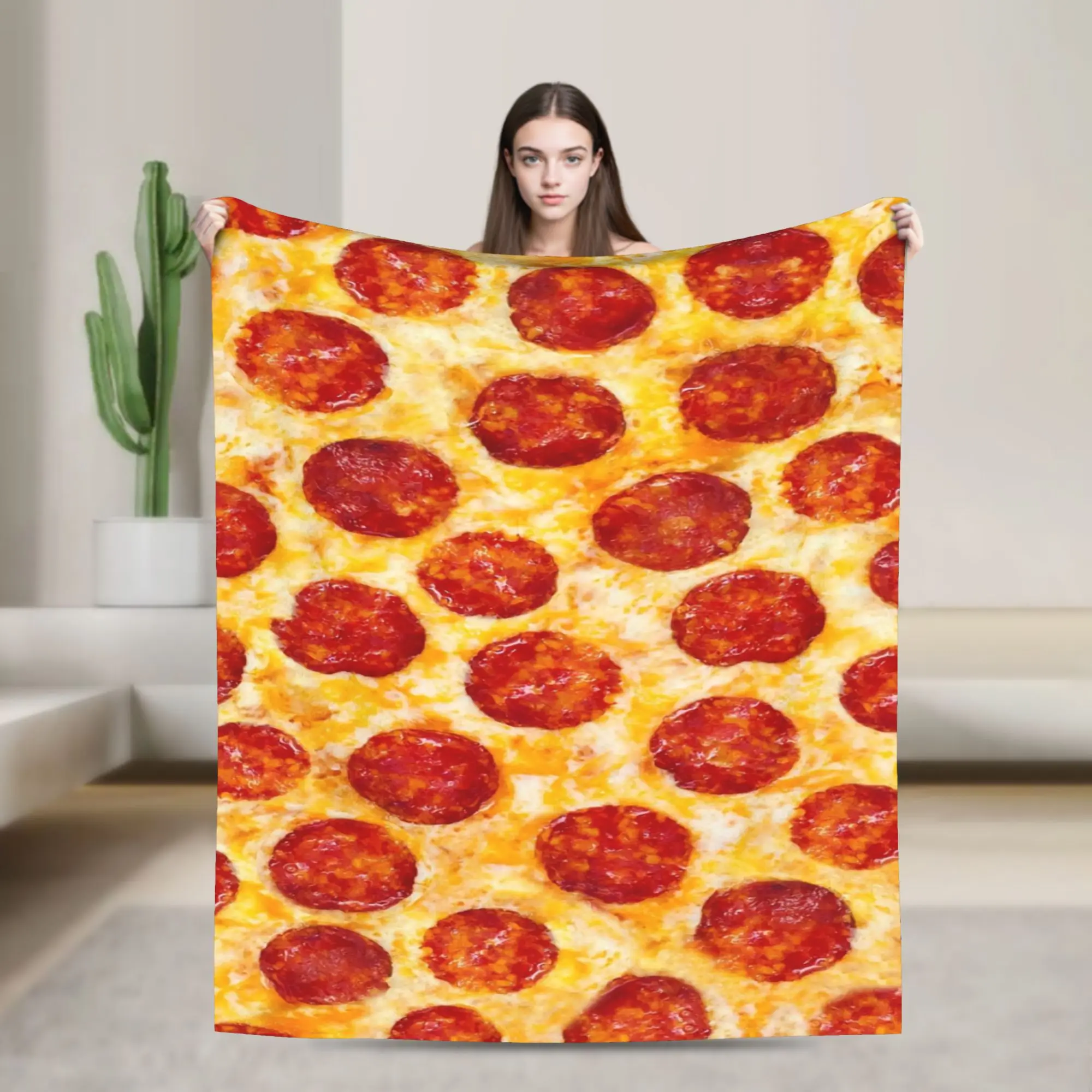 Warm Cozy Blanket Travel Round Pepperoni Pizza Slices Bedding Throws Graphic  Bedspread For Sofa Home