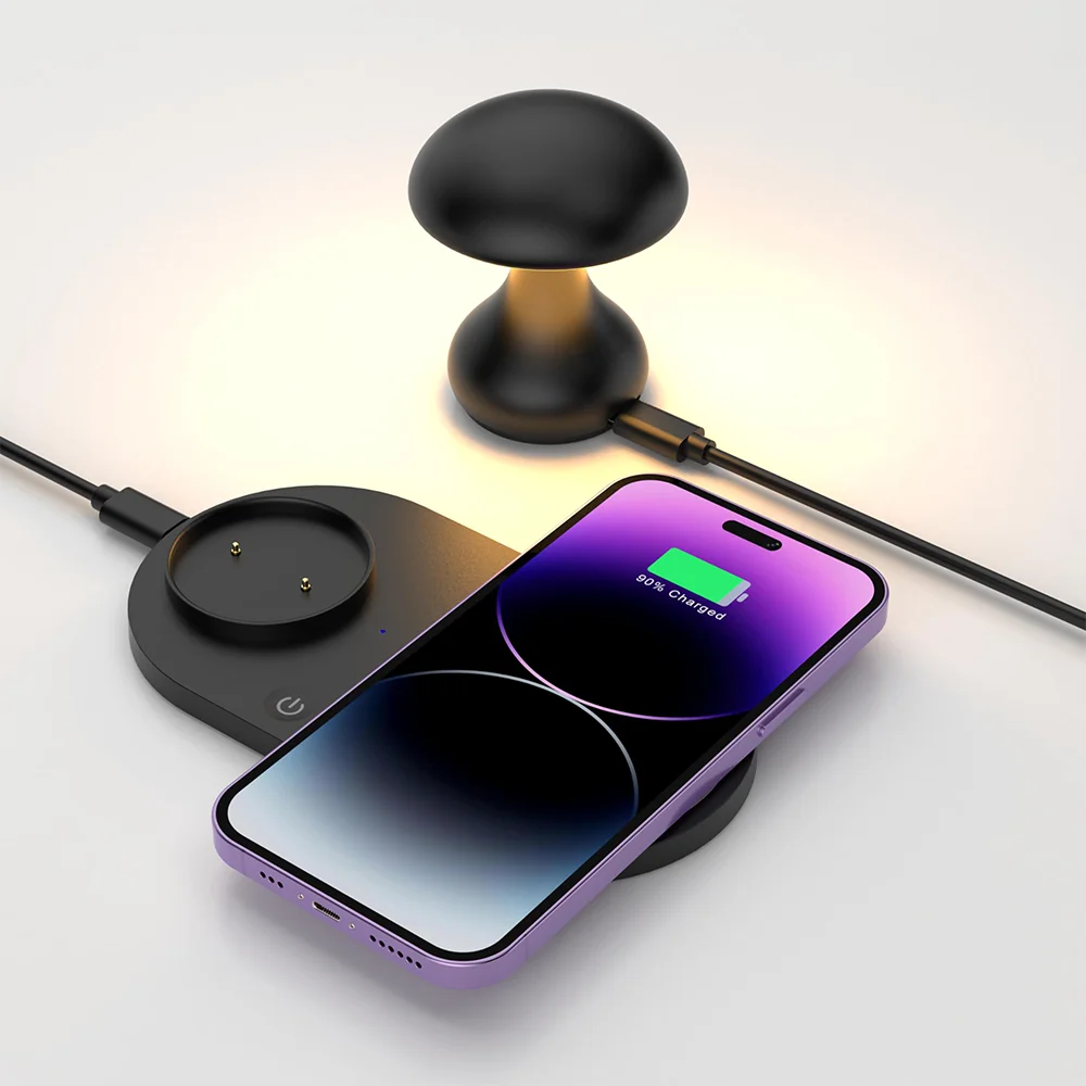 

New Design 2 in 1 Wireless Charger with Detachable Led Nightlight Lamp for I Series Wireless Device
