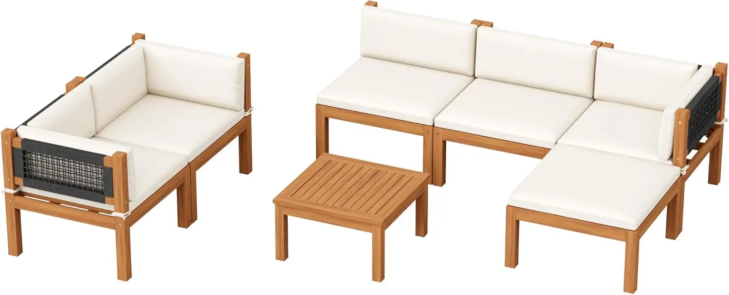 

7 Piece Acacia Wood Patio Sofa, Acacia Wood Patio Furniture Set for Balcony,Porch,Garden