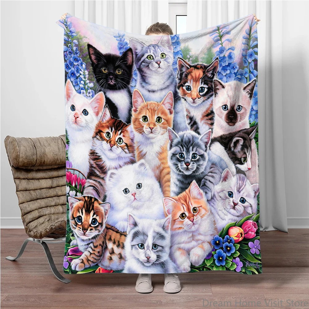 

Cute Cat Print Blanket, Flannel Blanket, Soft Warm Throw Blanket Nap Blanket For Couch Sofa Office Bed Office Camping Travelling